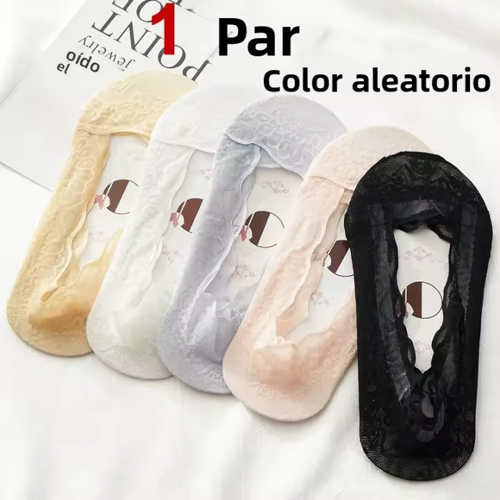 Calcetines De Encaje Para Mujer Calcetines Invisibles De Verano Transpirables Antideslizantes Fondo Bajo De Algodón Y Spandex - 1