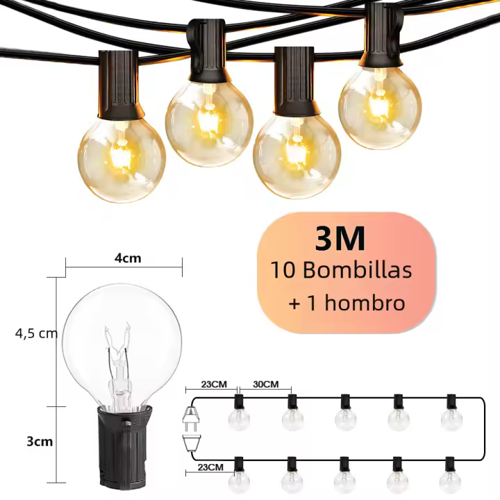 Luces de Cuerda para Patio de 50 pies Luces de Guirnalda al Aire Libre colgantes para decoración de festines en patio trasero Balcón E12 G40 - 1