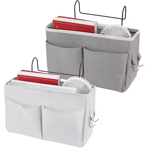 2 unids cama bolsillos (gris, blanco), lona impermeable mesita de noche organizador colgante cesta de la cabecera, bolsillo de la cama para el hogar Off escuela - 1