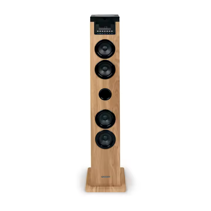 Thomson Reproductor de CD Bluetooth Thomson Torre Multimedia 60W con Carga USB/SD, Radio FM PLL, Caja de Madera y Mando a Distancia - 1