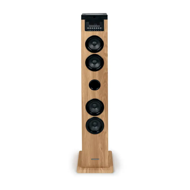Thomson Reproductor de CD Bluetooth Thomson Torre Multimedia 60W con Carga USB/SD, Radio FM PLL, Caja de Madera y Mando a Distancia - 1