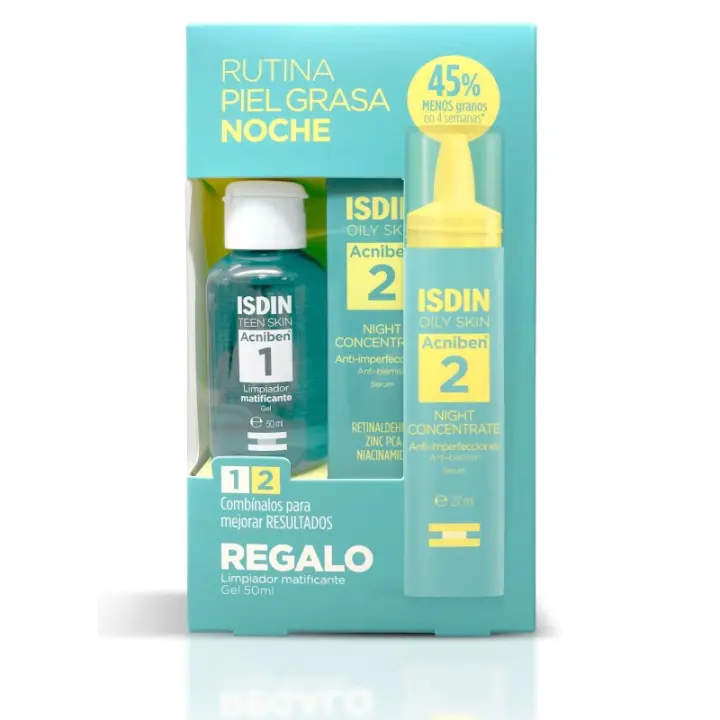 Isdin Pack Acniben Serum Night concentrado antiimperfecciones 27ml+Limpiador matificante 50ml - 1