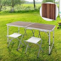 Mesa de Camping Plegable con 4 Taburetes 120 x 60 x 55/63/70cm Altura Ajustable Juego de Muebles Multiusos de Acampada Mesita con Bisagras de Aluminio y MDF Mobiliario de Picnic - details 1