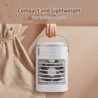 Aire acondicionado portátil, mini enfriador de aire 3 en 1, ventilador silencioso, 3 velocidades, 2 modos de pulverización, 600 ml, con asa, ideal para dormitorio y oficina, anillo de luz ambiental. - details 14