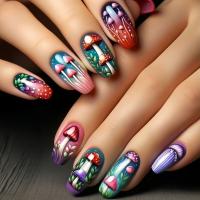24pcs/set Uñas Postizas Largas Medias Falsas De Cuadrado Ballet Con Flores Y Mariposa Azul Verde Para La Temporada De Primavera Y Verano - details 20