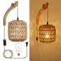 Lámpara De Pared Vintage De Rotura Hecha a Mano Para Dormitorio Lámpara De Noche E27 Con Cuerda De Lino Iluminación Interior Decorativa - details 0