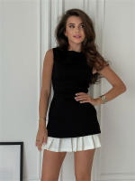 Vestido Mini Elegante Para Mujer Vestido Sin Mangas De Encaje Patchwork Para Oficina Y Comercio Estilo De Calle Alto Vestidos Slim Para Mujer - details 5