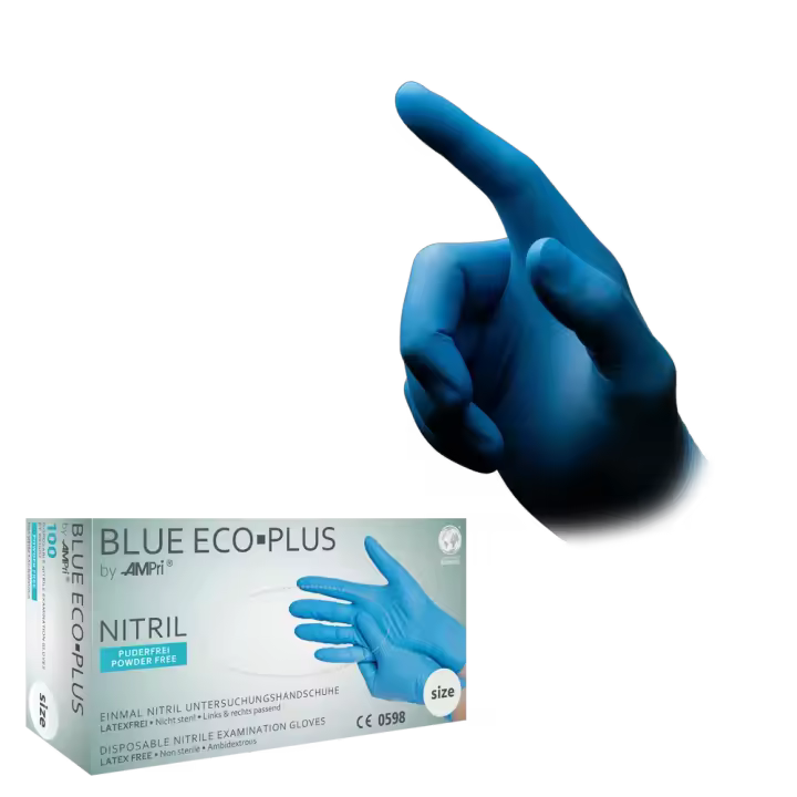 Guantes de nitrilo, azul,  sin polvo, Azul Eco-Plus AMpri TALLA XS LIQUIDACION POR CADUCIDAD 04/2025 - 1