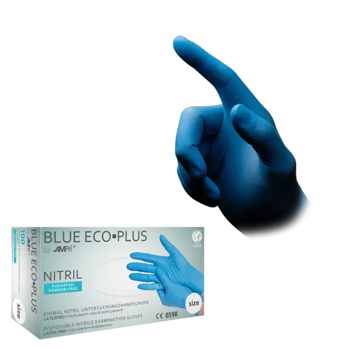 Guantes de nitrilo, azul,  sin polvo, Azul Eco-Plus AMpri TALLA XS LIQUIDACION POR CADUCIDAD 04/2025 - 1