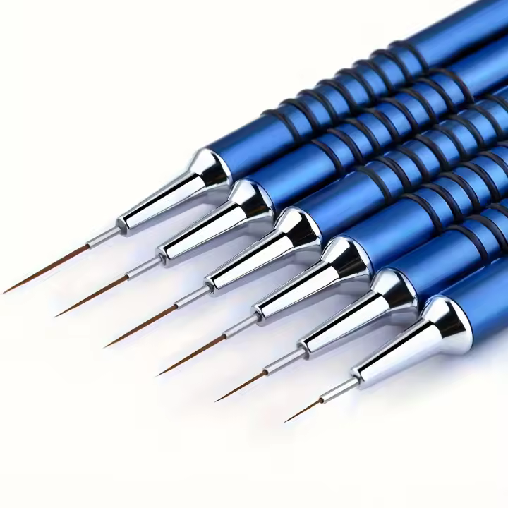 6Pcs Pincel De Dibujo Para Uñas Con Mango De Metal Diseño De Arcoíris Y Puntos Para Pintura De Uñas Con Polvo De Gel UV - 1