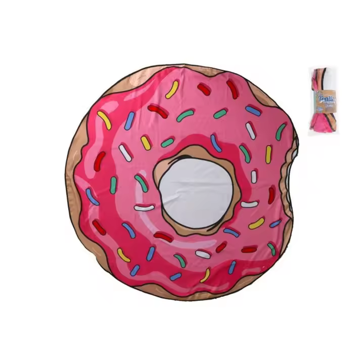 Toalla de playa piscina redonda en forma de donut diámetro 150 cm ，La Manta De Playa ，Toalla de ducha redonda, Color rosa , Toalla gigante diseño de donut 150 cm - 1