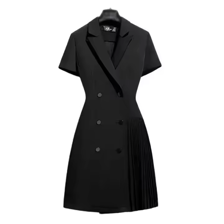 Vestido A-Line Mujer Oficina Corte Corto Manga Corta Navío Pliegues Oficina Lady Moda Coreana Longitud Rodilla Synthética Suelta - 1