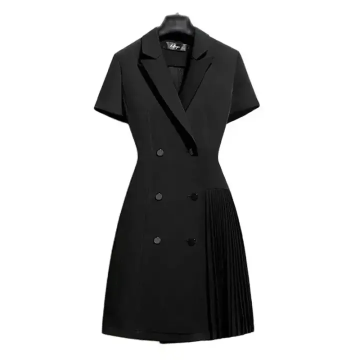 Vestido A-Line Mujer Oficina Corte Corto Manga Corta Navío Pliegues Oficina Lady Moda Coreana Longitud Rodilla Synthética Suelta - 1