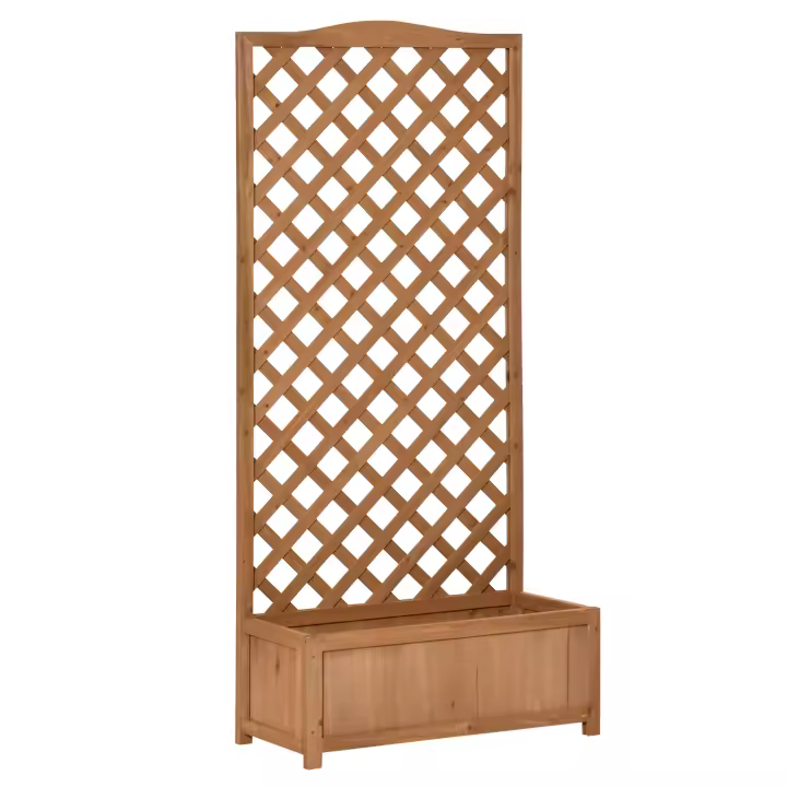 Outsunny Jardinera con Enrejado de Madera Maciza Arriate Macetero con Soporte para Trepadora Cultivos Plantas Flores para Terraza Jardín Exterior Marrón - 1