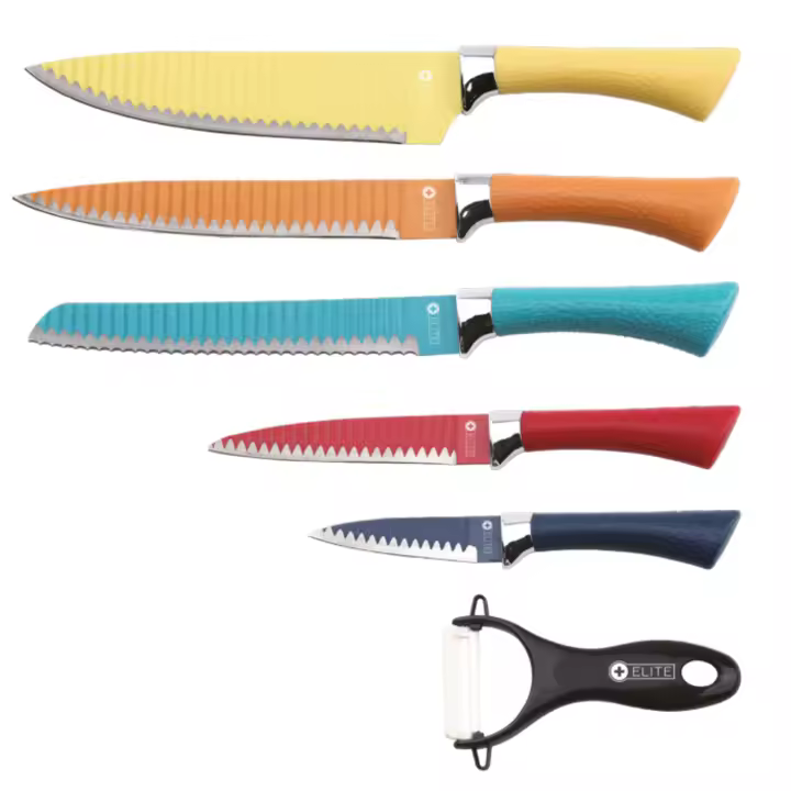 Set de 5 Cuchillos de Cocina Elite de Acero Inoxidable y Pelador, Mango Ergonómico Con Agarre Antideslizante - 1