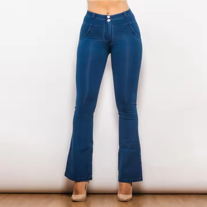 Jeans Para Mujer Shascullfites Ajuste Slim Denim mid Waist Flared Pantalones De Pierna Ancha Estilo Casual Cierre De Cremallera - 1