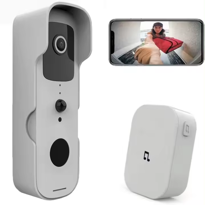 Timbre inalámbrico con cámara 1080P impermeable al aire libre WiFi conectado timbre videoportero con timbre batería recargable audio bidireccional visión nocturna detección de movimiento blanco - 1
