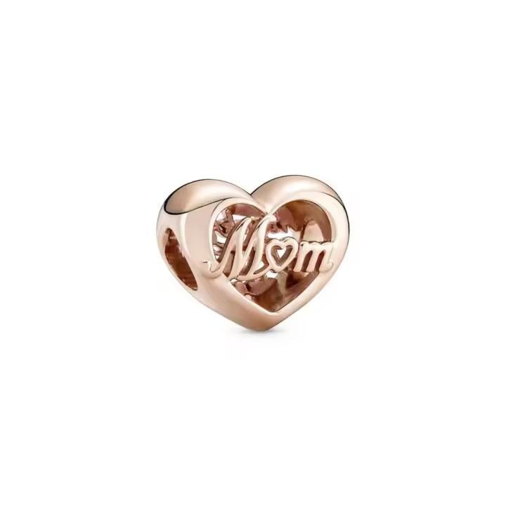 PANDORA Charm Oro Rosa 14k Corazón Gracias Mamá con Grabado M M - 1
