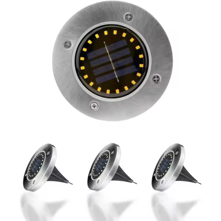 Vicyol S&D Luz Solar Jardín Exterior 20LED con Luz Blanca Fría 6000-6500 Kelvins. Foco Iluminación de Caminos Impermeable IP65 de Acero Inoxidable para Césped, Patio, Piscina. - 1