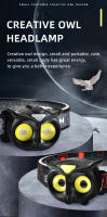 Linterna Frontal De Cabeza Recargable Tipo-C Owl Cob Rotativa 360° Luz LED Para Pesca Y Caza Impermeable Con Imán USB - details 0