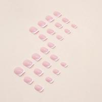 Set De 24 Uñas Postizas De Puntas Curtas Cuadradas Rosas Y Blancas Estilo Francés Removibles Para Mujeres Uñas De Presión Ballerina - details 2