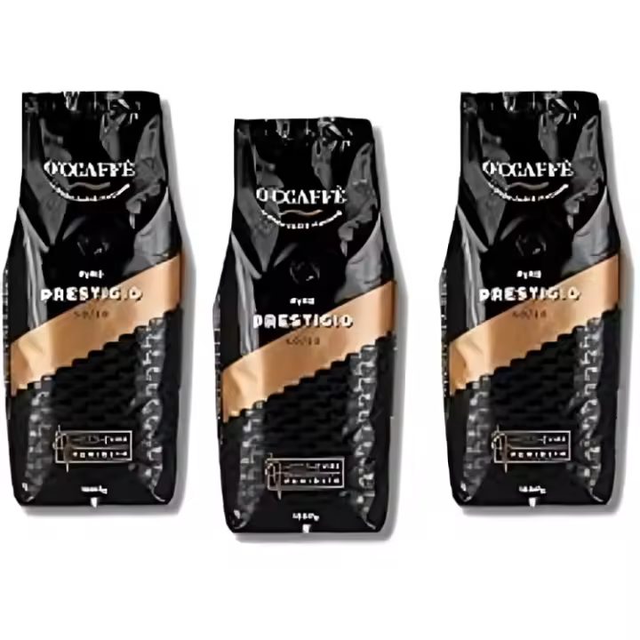 O'ccaffè Prestigio Café en Grano 50% Arábica 50% Robusta 3 x 1 kg - Equilibrio Perfecto entre Suavidad e Intensidad - Tueste Medio, Intensidad 5/7 - Pack Premium. - 1