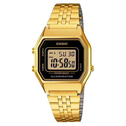 RELOJ CASIO RETRO VINTAGE LA680WEGA-1ER PARA MUJER DORADO NEGRO TAMAÑO MEDIANO - 1
