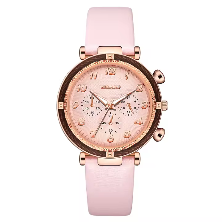 Reloj para mujer con tres subdiales y numeración, correa de cuero, un reloj moderno y funcional para la mujer - 1