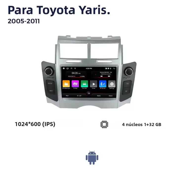 Radio De Coche Android 13 Para Toyota Yaris XP90 Vitz Platz 2005-2012 Con CarPlay Android Auto Navegación GPS Reproductor De Video WiFi Touchscreen 7 Pulgadas RAM 2G ROM 32G - 1