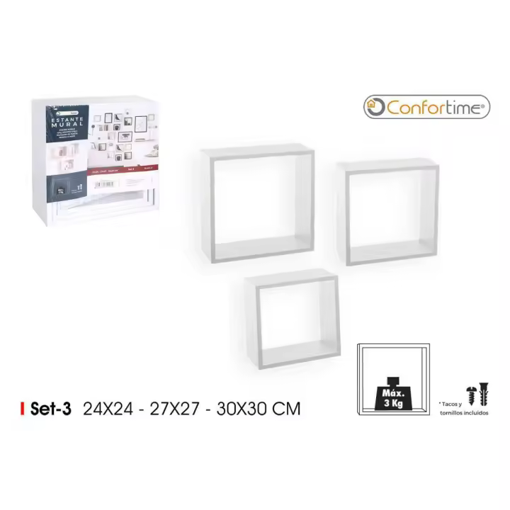 STARLEY - SET3 Estantes Cubo de Pared , Blanco rganizadores de Almacenamiento de Cubos 24/27/30 - 1