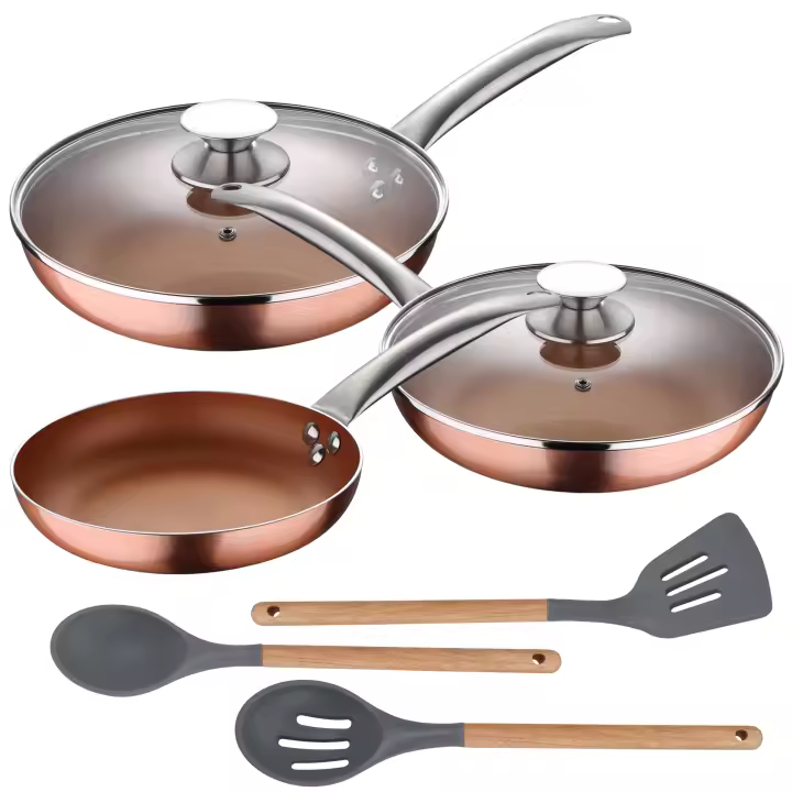 San Ignacio Set 5 Piezas Sartenes Aluminio Prensado Inducción + 3 Utensilios Silicona Madera - 1