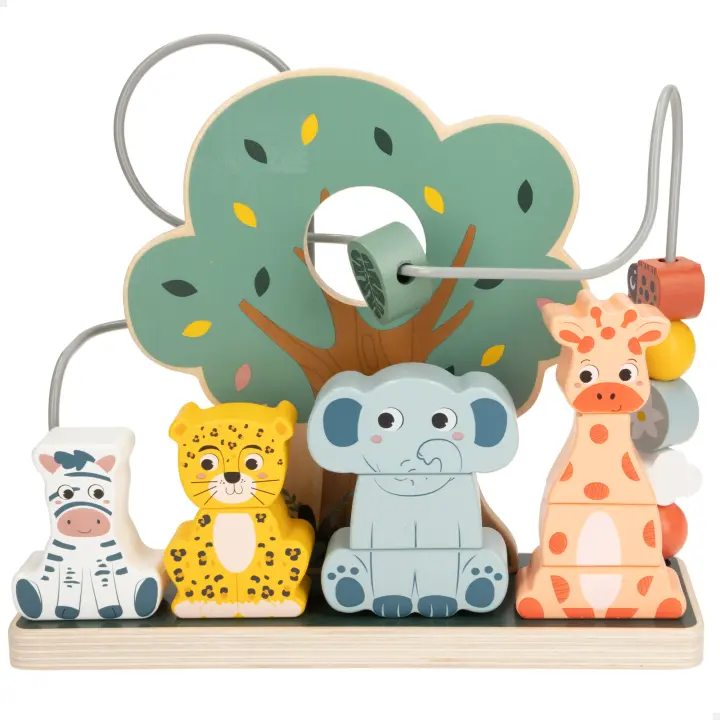 WOOMAX - Laberinto de madera y apilamiento animales, Ábaco, Zookabee, Safari, Juguetes niños 2 años, Torre de aprendizaje, Regalos originales bebés 1 año, Juego apilar, Motricidad fina - 1