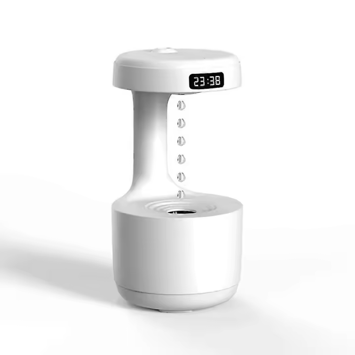 Anti Gravity Humidifier Ultrasonic Water Drop Aroma Diffuser With Led Clock Display - 1