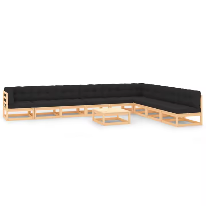 vidaXL Muebles de jardín 10 pzas cojines antracita madera maciza pino - 1