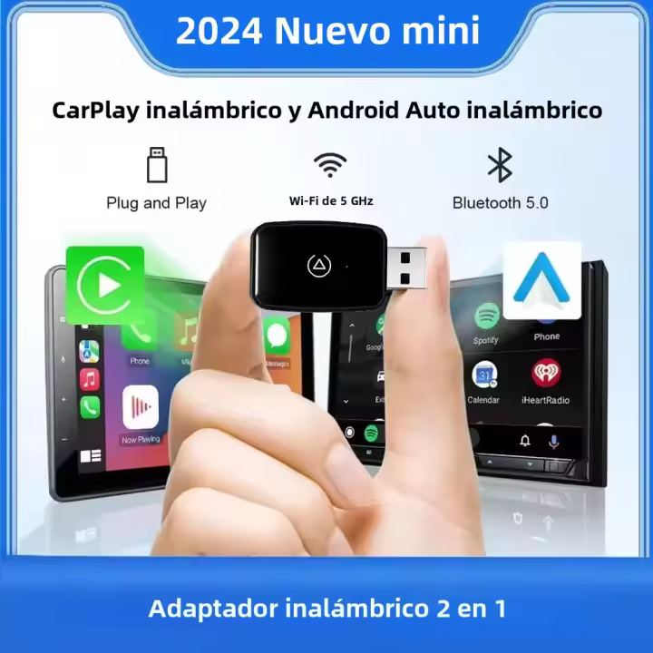 Adaptador Wireless Carplay Android Auto 2en1 Dongle Inteligente 2024 5G WIFI Para iPhone Y Android Compatible Con Volvo Benz MG Kia Chery VW - 1
