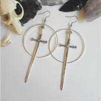 Pendientes Colgantes De Espada Gótica Para Mujer Joyería De Halloween Clásica Y Mística Regalo Elegante Con Doble Hoja Y Anillo - details 23