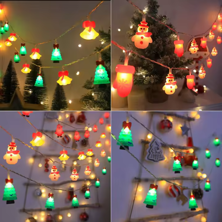 Luces De Navidad LED De Santa Claus Y Campana Para Decoración De Pared Puerta Habitación Fiesta De Año Nuevo Foco Blanco Cálido Fuente De Alimentación De Pilas - 1