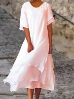 Vestido Largo De Color Sólido Para Mujer Verano 2024 Vuelta En V Manga Media Irregular Ropa De Vacaciones Playa Robe Casual - details 3