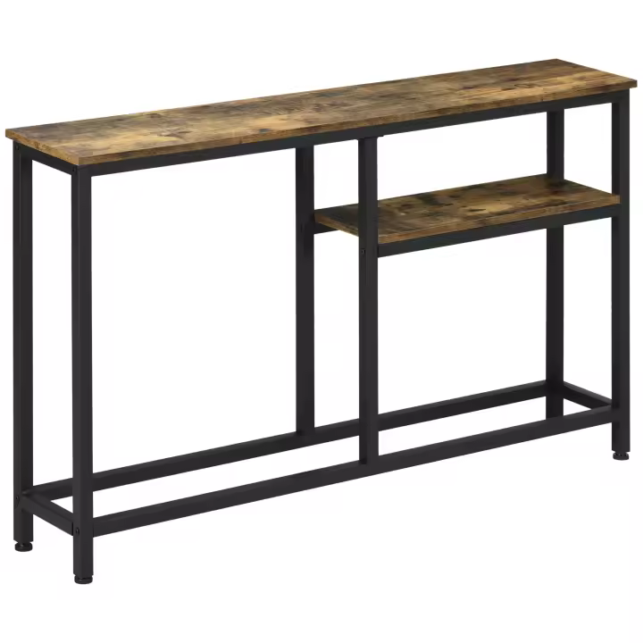 HOMCOM Mesa Consola Industrial Consola de Recibidor con Estantes Abiertos Antivuelco Mueble de Recibidor para Salón Pasillo 120x23x75 cm Marrón - 1