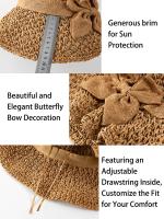 Sombrero De Paja Hecho a Mano Para Mujer Moda Verano Con Lazo Plegable Protección Solar Panamá Amplia De Pico Sombrilla Para Playa Y Uso Diario - details 2