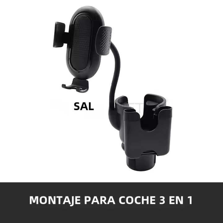 Soporte De Teléfono Móvil BLALION Multifuncional 3 En 1 Expansor De Porta Vidrio Con Base Giratoria Ajustable Y Clip De Almacenamiento Para Coche Negro ABS + Aluminio - 1