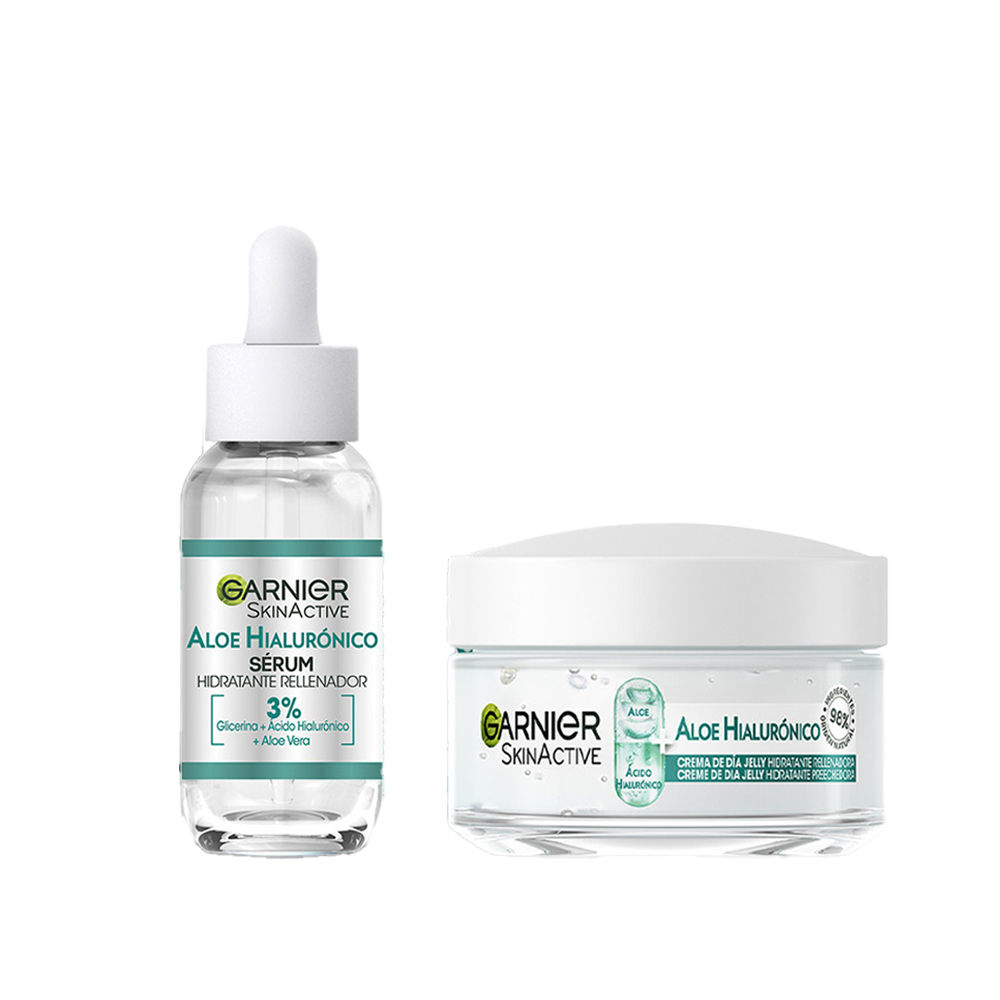Garnier | Rutina Hidratante de Crema de Día Aloe Hialurónico con Aloe Vera + Ácido Hialurónico. Hidrata intensamente 48h - Nutre y Rellena - 50ml + Sérum Hidratante Rellenador Aloe Hialurónico con 3% Glicerina + Ácido Hialurónico + Aloe Vera -30ml