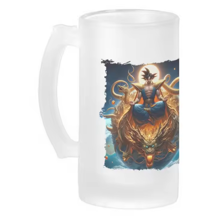 MERCHANDMANIA JARRA CERVEZA CRISTAL goku god dios blue dioses dragon dorado shenron z esmerilada esmerilado 500ml - 1