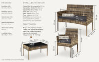 Tectake - Conjunto de jardín de ratán PALESE para 4 personas, Conjunto de jardín de ratán cómodo con espacio para hasta 4 personas, Tejido finamente trabajado y muy resistente de poliratán, Fundas de poliéster repelentes al agua, extraíbles y lavables - details 4