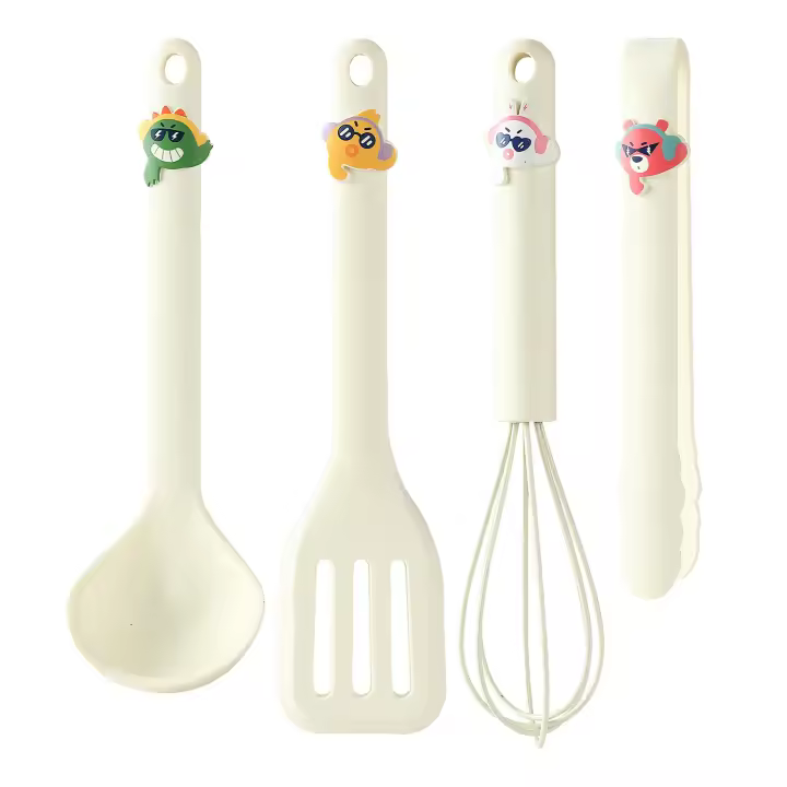Juego de utensilios de cocina de silicona, 4 mini utensilios de cocina, resistentes al calor, antiadherentes, de grado alimenticio, con espátula, batidor, pinzas, cuchara, lindos artículos esenciales de cocina. - 1