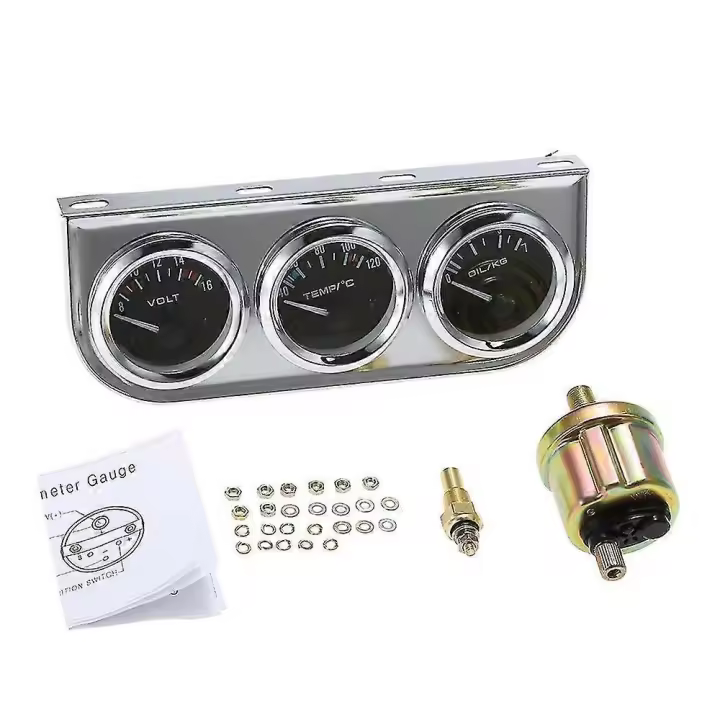 52mm presión de aceite Celsius Agua temperatura medidor voltímetro cromo 3 en 1 medidor - 1