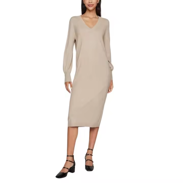 VICOMFY V-NECK L/S KNIT DRESS Natural Mela - 1