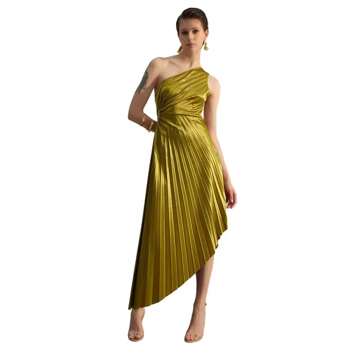 Trendyol Black Asymmetric Pleated Detailed Knitted Satin Elegant Evening Night Graduation Dress Tprss23El00557 - 1