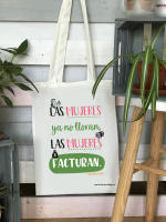 Aires Nuevos Bolsa de tela de poliéster tipo lino nature "Las mujeres ya no lloran, las mujeres facturan". Shakira. Tote bag. DIY. Original. Regalos. Personalizados. - details 2