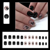 24pcs/set Uñas Postizas Cortas De Acrílico Estilo Francés Con Diseño De Flores Y Mariposas Para La Temporada De Primavera Y Verano Artículos De Belleza Para Uñas - details 60
